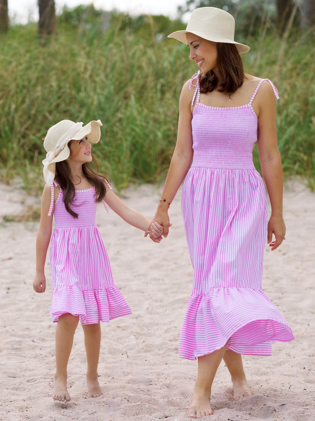 Mommy and Me Candy Stripe Smocked Midi Dress