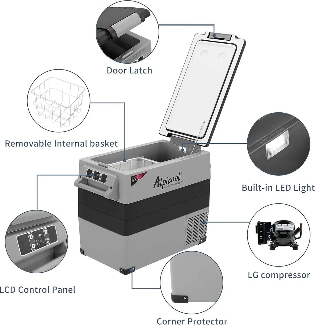 CF45 Portable Refrigerator 12 Volt Car Freezer 42 Quart Mini Fridge Freezer (-4掳C~68掳C) for Truck, RV, Vehicle, Travel, Outdoor -12/24V DC