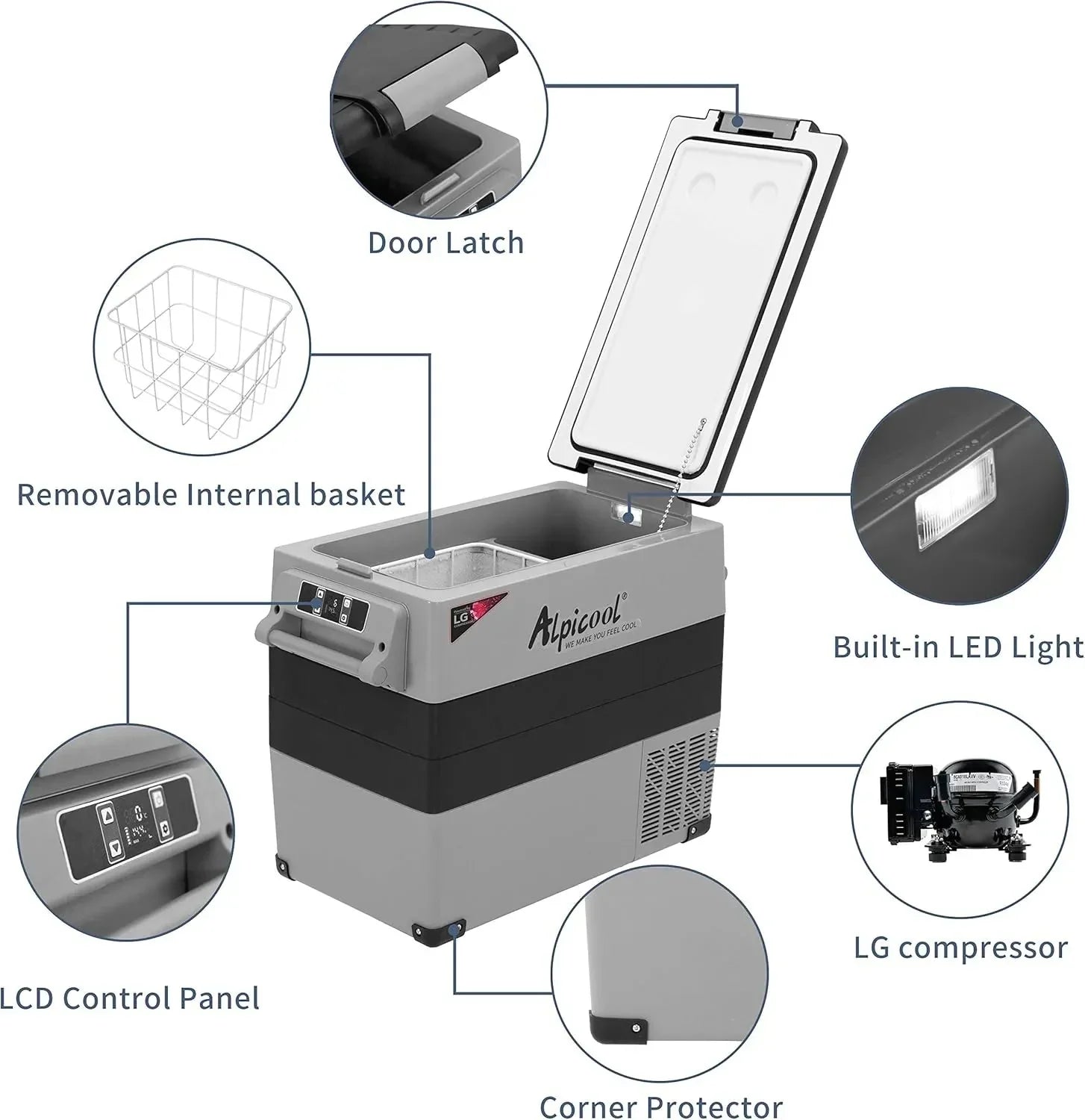CF45 Portable Refrigerator 12 Volt Car Freezer 42 Quart Mini Fridge Freezer (-4掳C~68掳C) for Truck, RV, Vehicle, Travel, Outdoor -12/24V DC