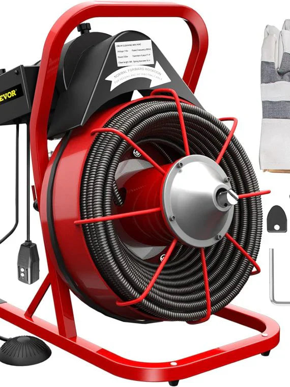 Electric Drain Cleaner Machine by [Brand], 75 Ft x 3/8 Inch, Fits 1-4 Inch Pipes, Portable with 4 Cutters, Powerful Plumbing Tool for Clogs
