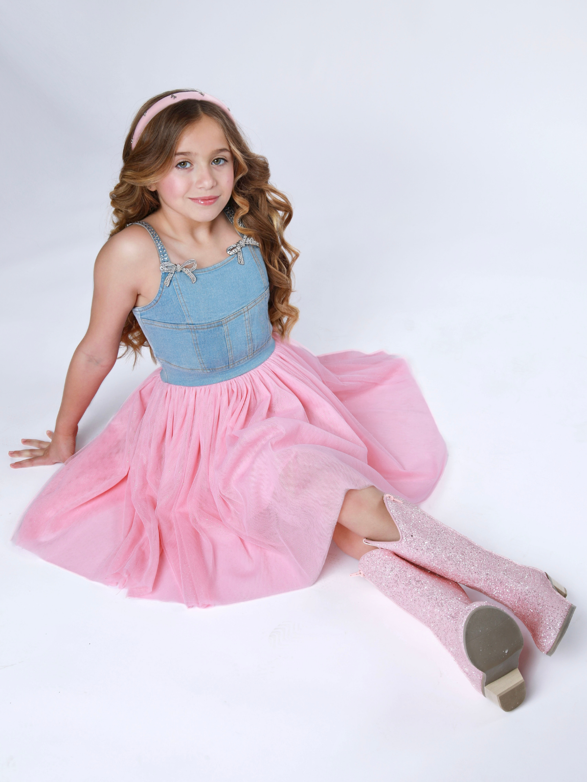 Sparkle Denim Bow Tulle Dress